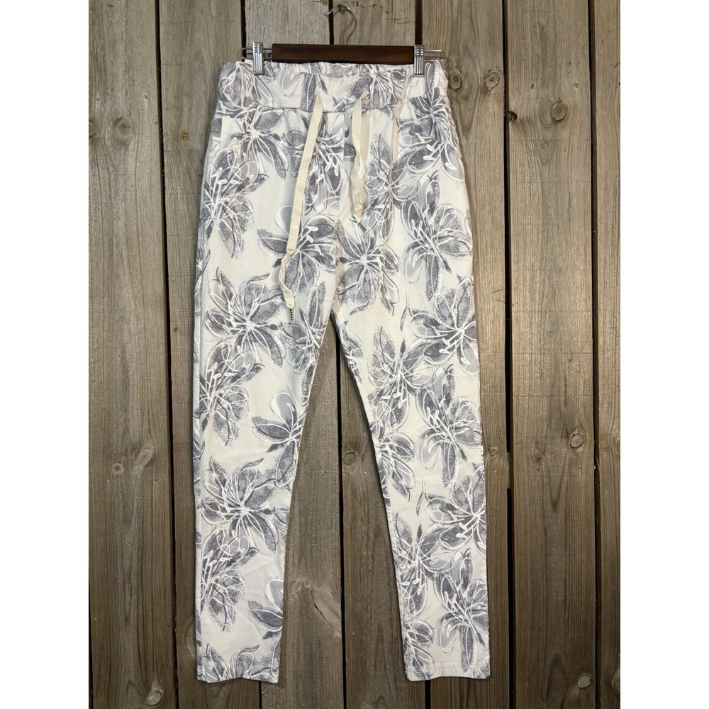 Venti6 Italian Floral Print Jogger Pants Cream Gray‎ Small